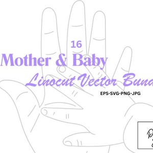 16 Mutter & Baby Linolschnitt Vektor + PNGs | Perfekt für Muttertag und Kinderzimmer Dekor | Poster | Baby-Tiere