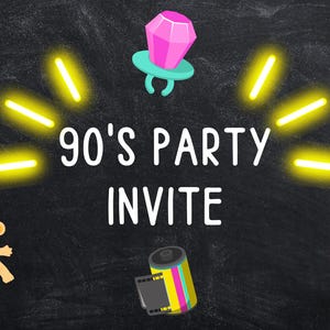 90&#39;s Birthday Party Invitation CANVA Template, Fully Customisable