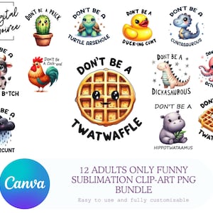 12 Pacote Engraçado Somente para Adultos Png, Sarcástico Png, Pacote de Clip-Art, Designs de Sublimação, Download Digital