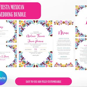Mexican Style Wedding Theme Bundle Invitation, Save the Date, Registry, Details, RSVP, Menu, Table Number. Colorful, joyous party