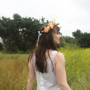 Faux Flower Crown l Queen For A Day l Fake Flower Crown Yellow White l Choose Your Lace Color image 5