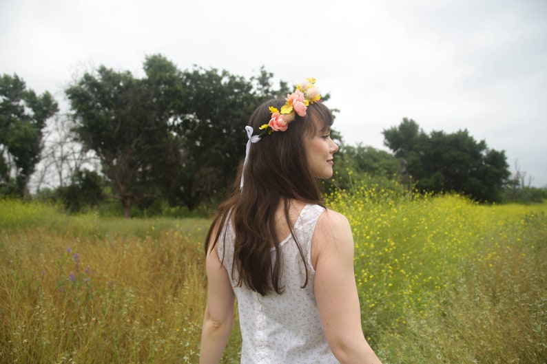 Faux Flower Crown l Queen For A Day l Fake Flower Crown Yellow White l Choose Your Lace Color image 5