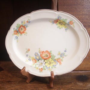 Yellow and Red Floral Serving Dish I Platter I Edwin M Knowles China I 1940s 1950s