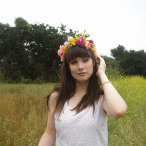 Faux Flower Crown l Queen For A Day l Fake Flower Crown Yellow White l Choose Your Lace Color image 3