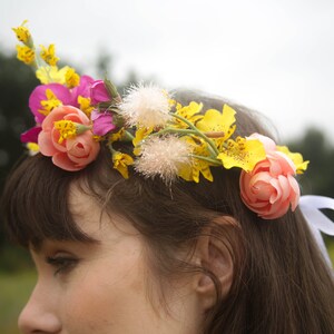 Faux Flower Crown l Queen For A Day l Fake Flower Crown Yellow White l Choose Your Lace Color image 10