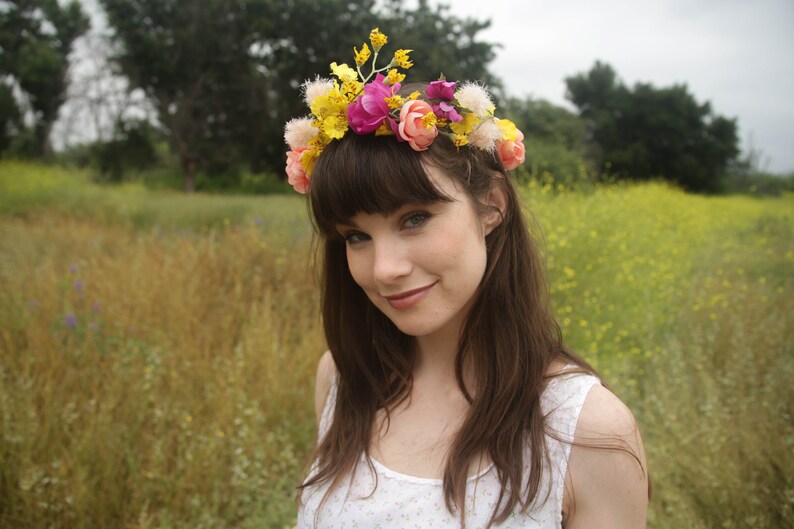 Faux Flower Crown l Queen For A Day l Fake Flower Crown Yellow White l Choose Your Lace Color image 7