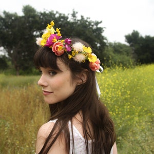 Faux Flower Crown l Queen For A Day l Fake Flower Crown Yellow White l Choose Your Lace Color image 8