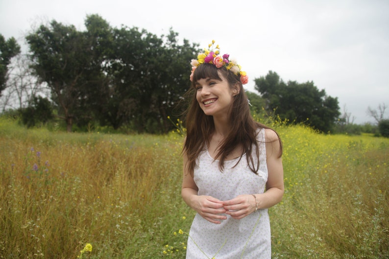 Faux Flower Crown l Queen For A Day l Fake Flower Crown Yellow White l Choose Your Lace Color image 6