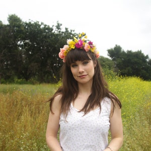 Faux Flower Crown l Queen For A Day l Fake Flower Crown Yellow White l Choose Your Lace Color image 4