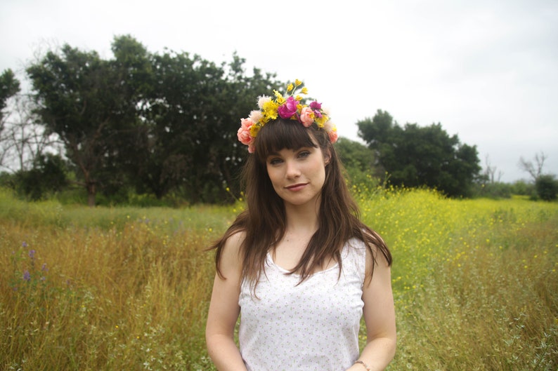 Faux Flower Crown l Queen For A Day l Fake Flower Crown Yellow White l Choose Your Lace Color image 4