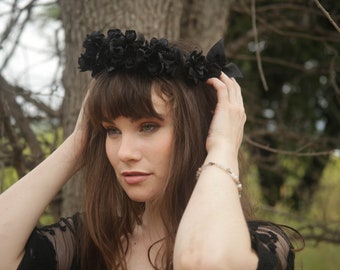 Faux Flower Crown l "Gothic Love" l Fake Flower Crown Black l Choose Your Lace Color