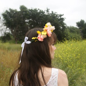 Faux Flower Crown l Queen For A Day l Fake Flower Crown Yellow White l Choose Your Lace Color image 9