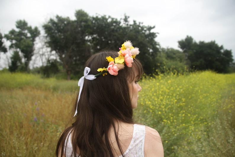 Faux Flower Crown l Queen For A Day l Fake Flower Crown Yellow White l Choose Your Lace Color image 9