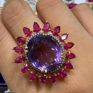 Amethyst Ruby Ring / Amethyst Engagement Ring in 925 Silver/ Oval Cut Natural Amethyst Diamond Ring / February Birthstone / Promise Ring