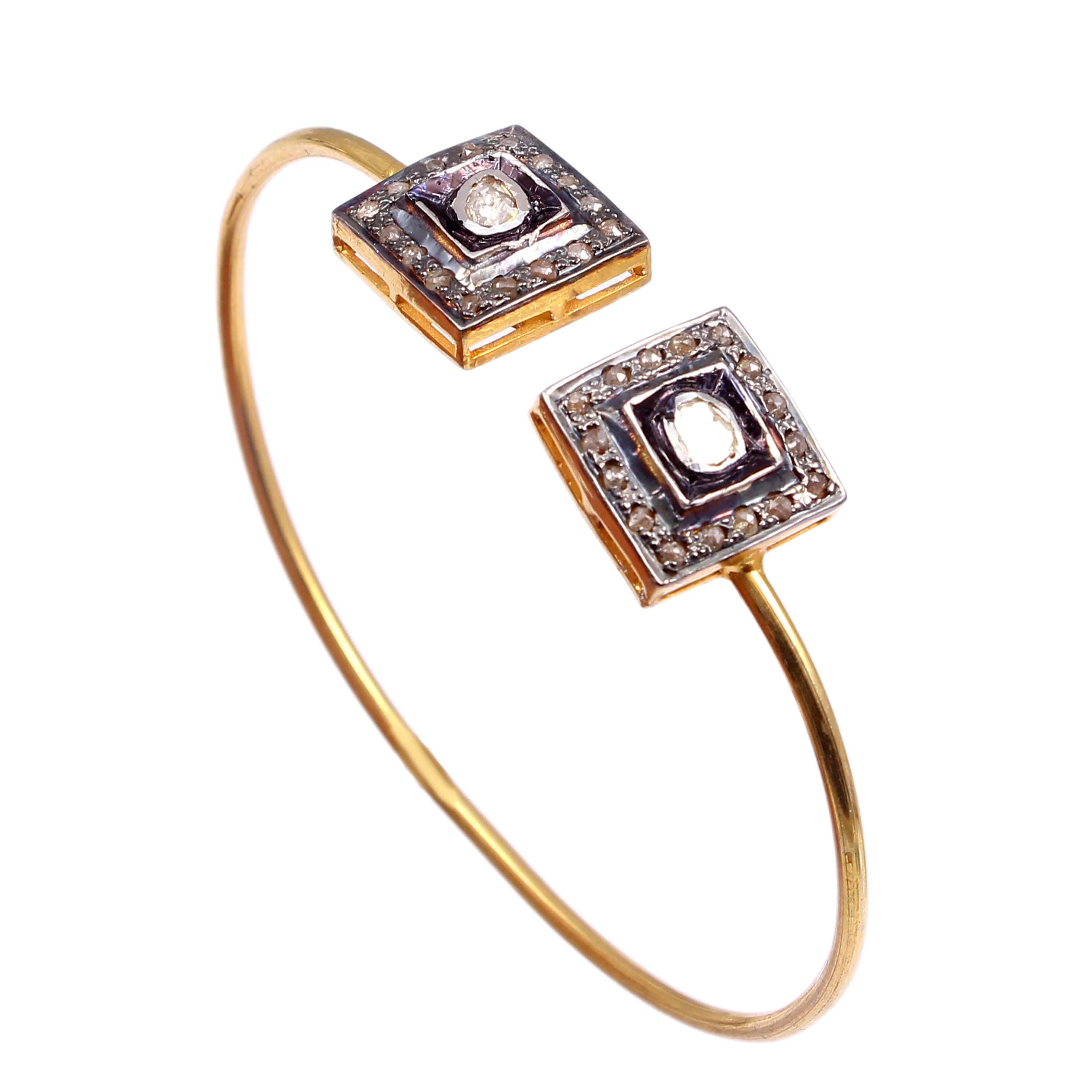 Bracelet Victorien En Argent Sterling Doré, Diamant Polki Taille Rose, 20 Cm, Fait Main Inde