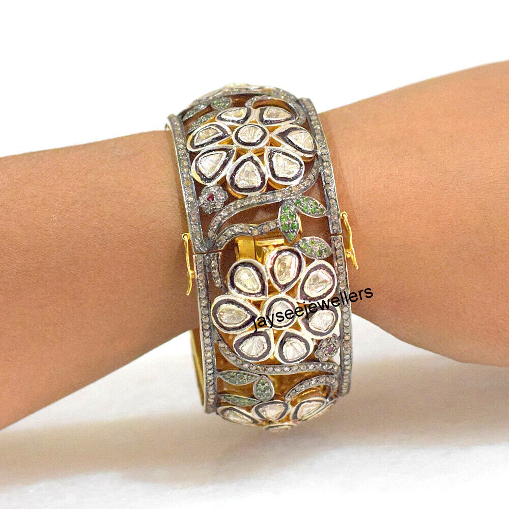 Buy Polki Bracelet, Polki Diamond Bracelet, 925 Sterling Silver Hand Craft  Bracelet, Victorian Jewelry Wedding Gift Gift for Her on Sale. Online in  India - Etsy