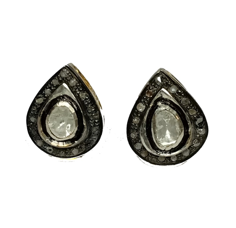 Natural Rose Cut Diamond Earring 925 Sterling Silver Beautiful Handmade Design Ear Stud In Diamond