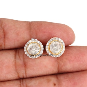 Polki Diamond Stud Earring Polki Studs Victorian Antique Rose Cut Diamond Earring 925 Sterling Silver Gift For Her  Minimalist Jewelry.