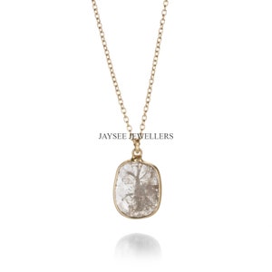 Handmade Polki Diamond Slice Necklace: 925 Sterling Silver Chain