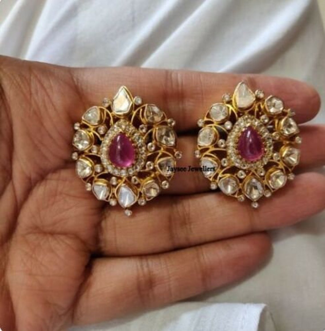 Polki Diamond Ruby Earring Polki Diamond Stud Jewelry Natural | Etsy