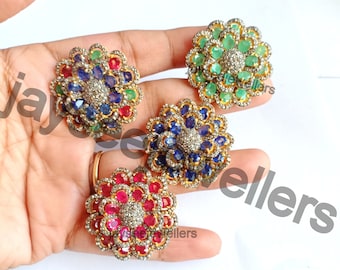 Sterling Silver Pave Diamond Ring: Emerald, Ruby, Sapphire Gemstone