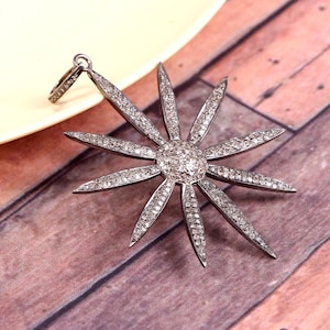 Pave Diamond Rosecut Pendant, 925 Sterling Silver Pendant, Handmade Diamond Pendant Beautiful Sunburst Pave Diamond Pendant Gift For Her