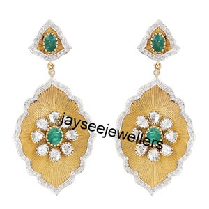 Handmade Polki Diamond & Emerald 925 Sterling Silver Earrings