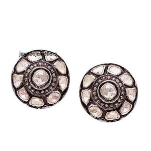 Polki Diamond Stud Earrings Rose Cut Diamond Slice Earrings Polki Diamond Earrings Vintage Uncut Diamond Earrings Pave Diamond Stud Hot Sale