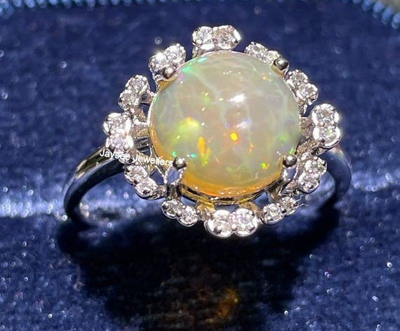 Starburst Ethiopian Opal Ring: Sterling Silver Rose Cut Diamond