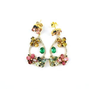 Orecchino di diamanti con tormalina, orecchino di diamanti stile vintage Hydro verde, orecchino di diamanti con pietre preziose gioielli vintage regalo per lei Spedizione gratuita.