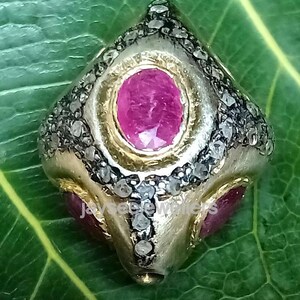 Handmade Ruby & Pave Diamond 925 Silver Bead (18x14 mm)