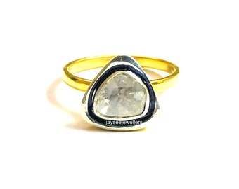 Rose Cut Polki Diamant Ring: 14k Gold Plated 925 Sterling Silber Band