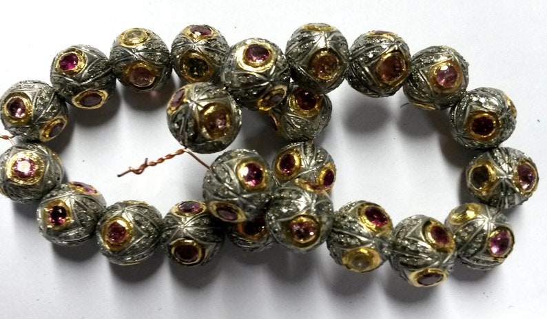 Victorian Style Handmade Designer Sterling Silver 925 Beads Tourmaline /& Diamond 1 Piece Beautiful Crafted Silver Beads Size 16x14 mm Beaads