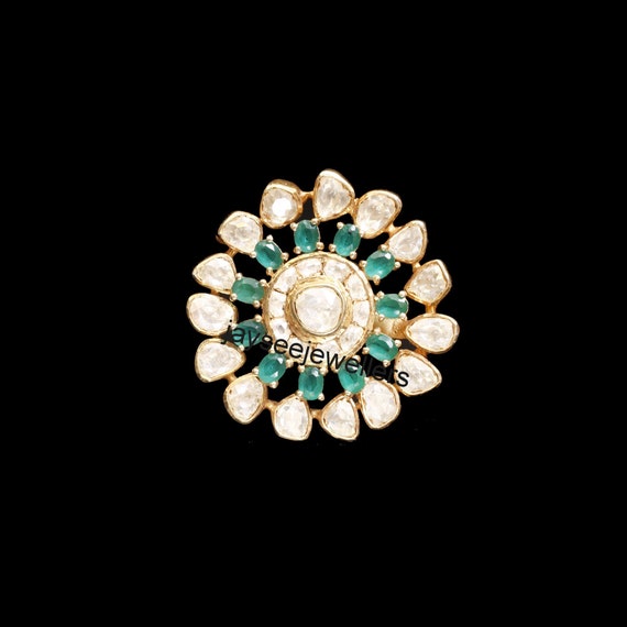 Polki Diamond Ring Polki Ring Emerald Band Ring Victorian | Etsy