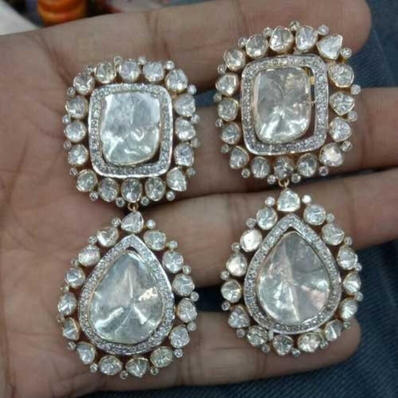 Polki Diamond Earring Victorian Earrings Jewelry 925 Sterling Etsy