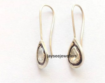 Diamond Slice Earrings Diamond Earrings Polki Diamond Tiny Earrings Hook Top Earring Silver Diamond Earring 925 Sterling Silver Jewelry