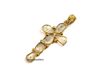 Slice Diamond Cross Pendant: 925 Sterling Silver Victorian Jewelry