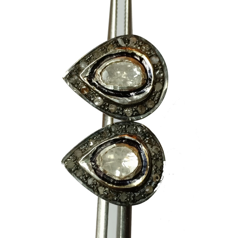 Natural Rose Cut Diamond Earring 925 Sterling Silver Beautiful Handmade Design Ear Stud In Diamond