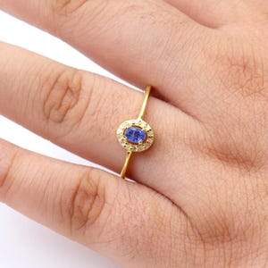 Round Sapphire Halo Settings Diamond Ring, Dainty Engagement Ring, Thin Sapphire Ring, Sapphire Promise Ring, 925  Solid Silver Diamond Ring