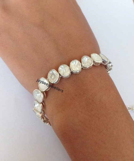 14K White Gold Pave Diamond Bangle Bracelet For Women Stackable 0.9ct by  LUXURMAN 803073
