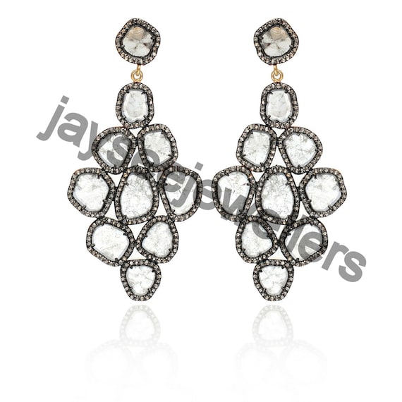 Diamond Slice Earring Polki Diamond Earring Stud Top Earring Polki Diamond Earring Silver Diamond Earrings Long Earrings 925 Sterling Silver Etsy UK