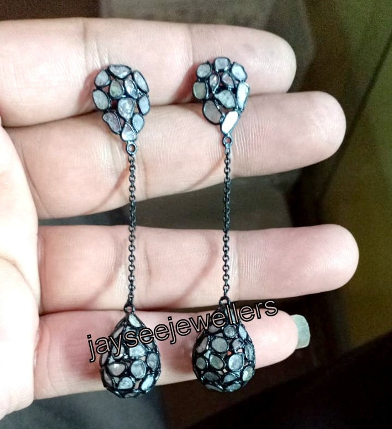Gift For Wife Beautiful Victorian Handmade Earrings Women Jewelry 925 Sterling silver jewelry Elegant Gold Plated Polki Dangle Drop