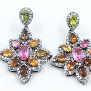 Pendientes de turmalina y diamantes: regalos de plata de ley con pavé