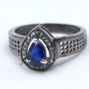 Blue Sapphire Ring, Vintage Sterling Silver Blue Engagement Ring, Unique Anniversary Ring, September Birthstone, Birthday Gift For Her