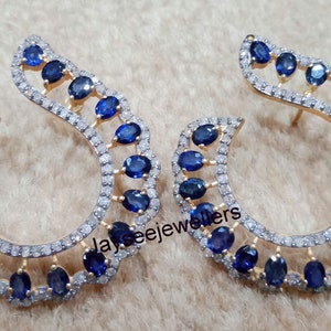 Pave Diamond & Blue Sapphire Earring,Natural Sapphire Diamond Jewelry 925 Sterling Silver Vintage Style Diamond Jewelry Birthday Gift For.
