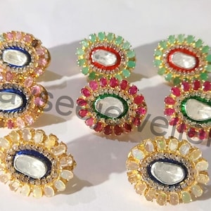 1 Pair Polki Diamond Earring Polki Diamond Earring Natural Gemstone Stud Earring Opal ,Ruby, Emerald Tourmaline Stud Earring Gift For Her.