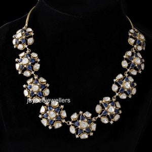 Polki Necklace Polki Diamond Necklace Real Sapphire Gemstone Necklace 925 Sterling Silver Women Wedding Jewelry Gift For Her Free Shipping.