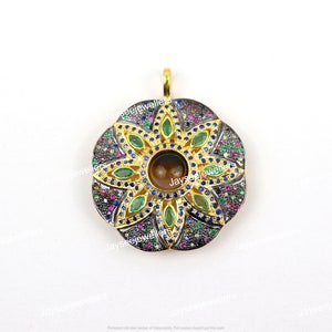 Natural Citrine Gemstone Pendant, Emerald, Diamond Pendant, Round Cut Citrine Pendant, Multi Stone Pendant, 925 Sterling Silver Jewelry.