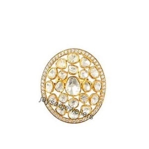 Polki Diamond Ring, 925 Silver Jewelry Gold Plated Ring, Pave Diamond Ring, Victorian Ring Jewelry, Antique Finish Jewelry Gift For her.