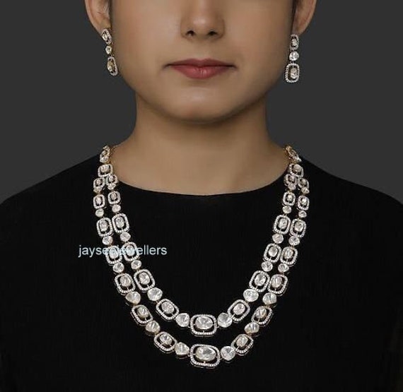 Exquisite Pendant and Earrings Set with uncut diamonds